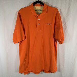 Orvis Polo Shirt Men's XL Orange Short Sleeve 1/4 Button Pima Cotton Collared